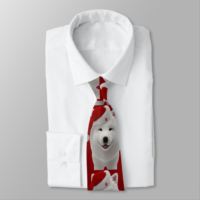 Cravate Chien Samoyède de style dessin animé mignon festif (Attaché)