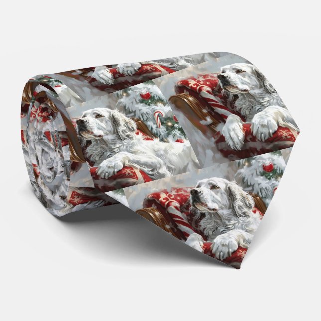 Cravate Chien Setter Anglais Fête de Noël (Roulé)