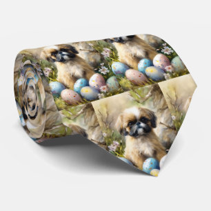 Cravate Chien Shih Tzu avec Oeufs de Pâques Fête