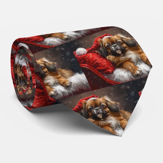 Cravate Chien Spaniel Tibétain Noël Festif (Roulé)