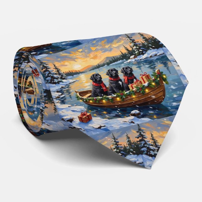 Cravate Chien Terre-Neuve Noël Bateau Fêtes (Roulé)