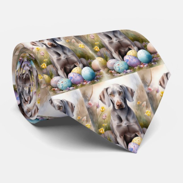 Cravate Chien Weimaraner avec œufs de Pâques Fête (Roulé)