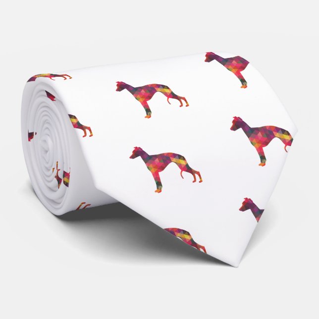 Cravate Chien Whippet Motif géométrique Silhouette Multi (Roulé)