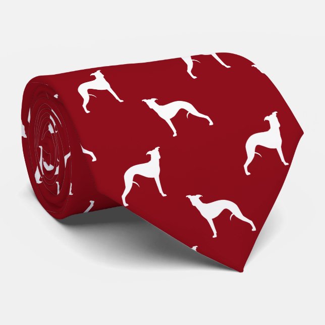 Cravate Chien Whippet Silhouettes Motif Rouge et blanc (Roulé)