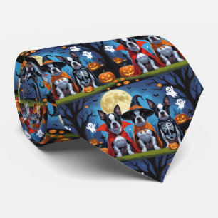 Cravate Chiens de Boston Terrier Citrouille Halloween Funn