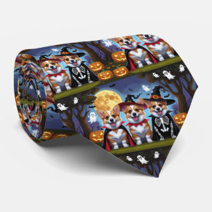 Cravate Chiens de Corgi Citrouille Halloween Funny