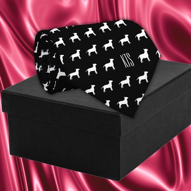 Cravate Chiens de taureau Motif Monogramme Vétérinaire (Pit Bull Dogs Pattern Veterinarian Neck Tie in black color)