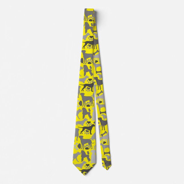 Cravate Chiens et pattes motif 03.b B Jaune BG (Devant)