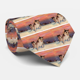 Cravate Chiens husky sibériens des années 1940 faisant leu