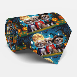 Cravate Chiens Pekingese Citrouille Halloween drôle