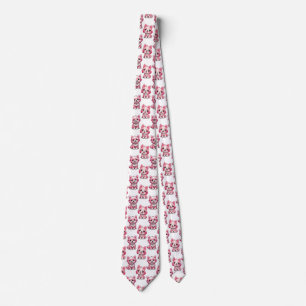Cravate Chiens roses mignons - Blanc 