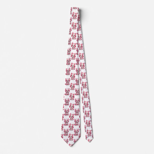 Cravate Chiens roses mignons - Blanc  (Devant)