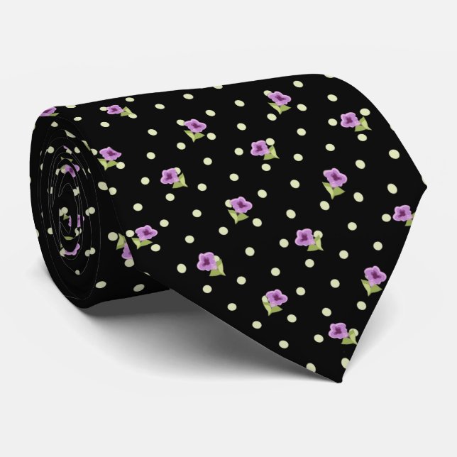 Cravate Chiffres jaune violet foncé à motif floral (Roulé)