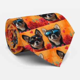 Cravate Chihuahua au cœur Roses Saint-Valentin 