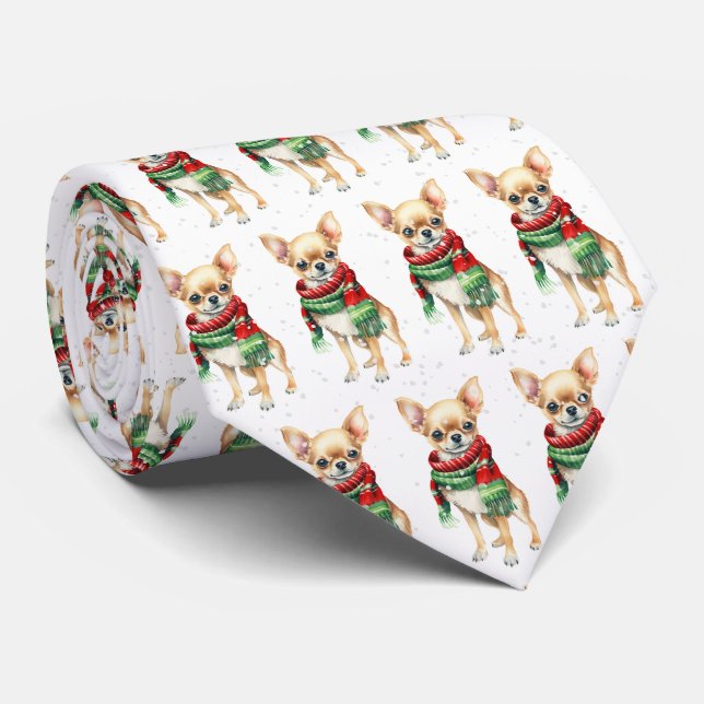 Cravate Chihuahua De Noël Dans Les Snowflakes (Roulé)