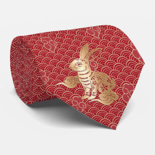 Cravate Chine Nouvel An Rabbit 2023 Red Golden Papier coup