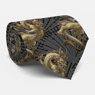 Cravate Chinois Lucky Gold Dragon Necktie