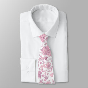 Cravate Chinoiserie florale rose et blanc 