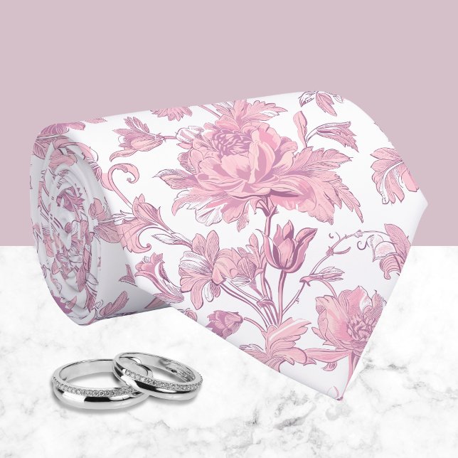 Cravate Chinoiserie florale rose et blanc  (Créateur téléchargé)