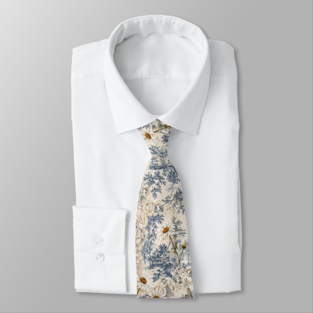 Cravate Chinoiserie Libellules et Pâquerettes (Attaché)