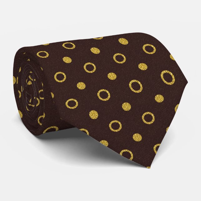 Cravate Chocolate Brown & Gold Polka Dot (Roulé)