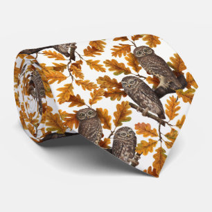 Cravate Chouettes d'automne sur coton blanc