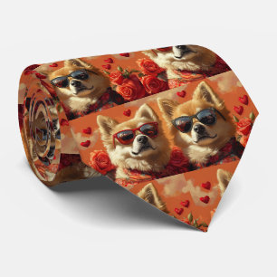 Cravate Chow Chow aux roses de la Saint-Valentin 