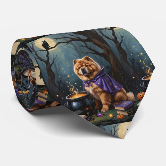 Cravate Chow Chow Chien Peinture Whimsical Halloween (Roulé)