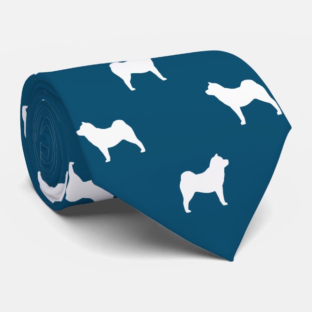 Cravate Chow Chow Chow Chien Silhouettes Motif bleu (Roulé)