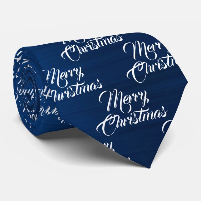 Cravate Christmas Celebration White Snowflakes Navy Blue (Roulé)