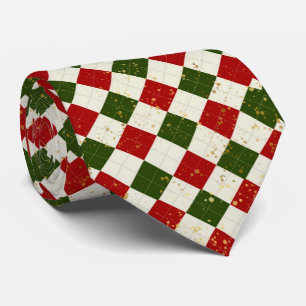 Cravate Christmas Red Green and Gold Argyle 