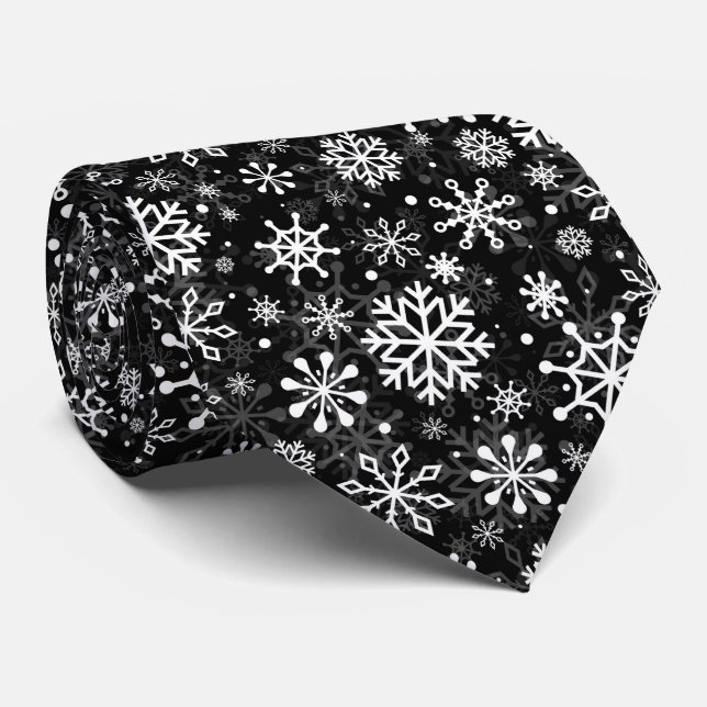 Cravate Christmas seamless snowflakes black pattern (Roulé)
