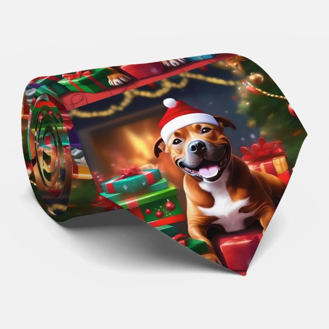 Cravate Christmas Staffordshire Bull Terrier (Roulé)