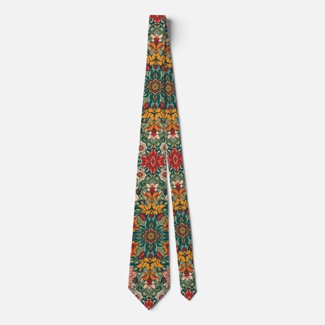 Cravate  Chrysanthèmes William Morris Art Nouveau floral  (Devant)
