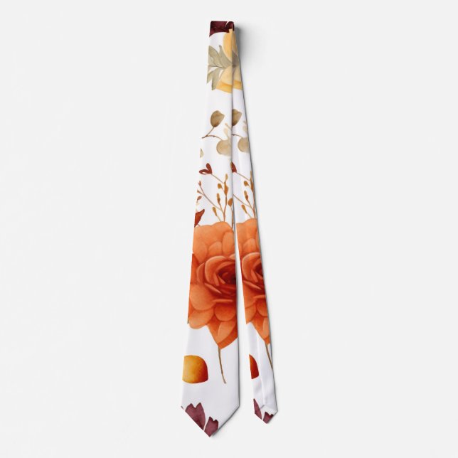Cravate Chute Bourgogne Orange Floral Mariage Groomsmen (Devant)