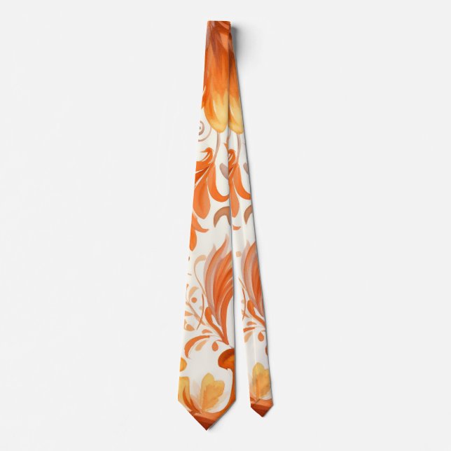 Cravate Chute Bourgogne Orange Floral Mariage Groomsmen (Devant)