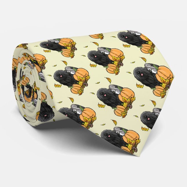 Cravate Chute Puli Chien (noir) Citrouille Feuille mignon  (Roulé)
