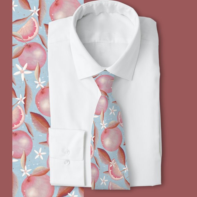 Cravate Ciel d'Orange Grove (Citrus fruit and floral pattern tie)