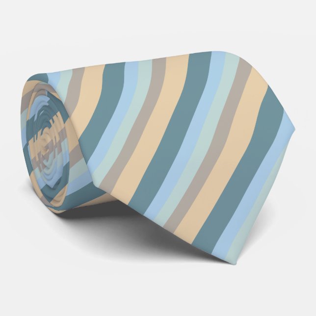 Cravate Cinq Couleurs Bleu Brown Sable Beige Turquoise (Roulé)