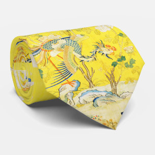 Cravate Cinq Phoenix dans Jardin chinois jaune floral