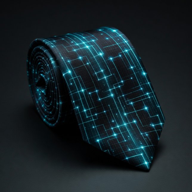 Cravate Circuit Néon Bleu Cyber (Créateur téléchargé)