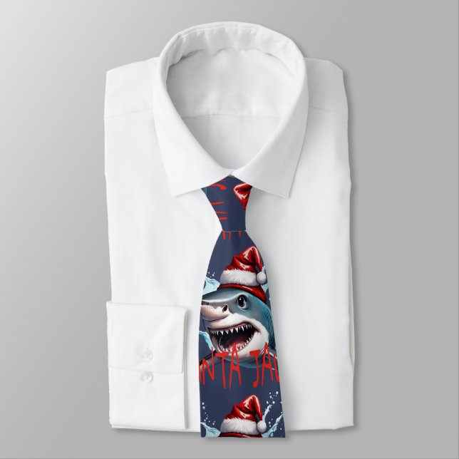 Cravate Citation de Santa Jaws Pun Noël Cartoon Art de req (Attaché)