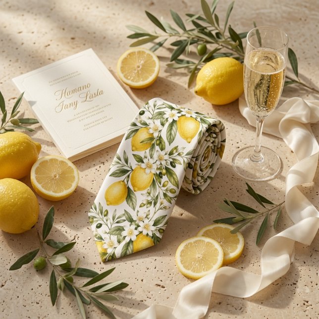 Cravate Citron Amalfi Botanique Mariage Italien Été (Créateur téléchargé)