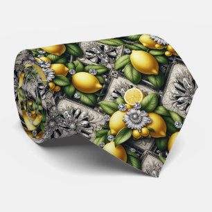 Cravate Citron Amalfi Faux Soie Luxe Art Déco Diamants
