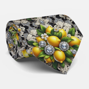 Cravate Citron Amalfi Faux Soie Luxe Art Déco Diamants