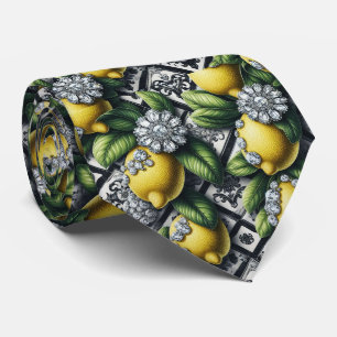 Cravate Citron Amalfi Faux Soie Luxe Art Déco Diamants