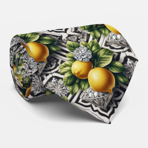 Cravate Citron Amalfi Faux Soie Luxe Art Déco Diamants
