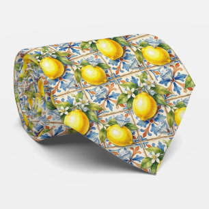 Cravate Citron d'Amalfi Méditerranée Faux Diamants Faux So