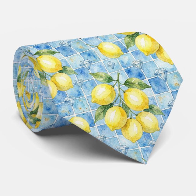 Cravate Citron d'Amalfi Méditerranée Faux Diamants Faux So (Roulé)