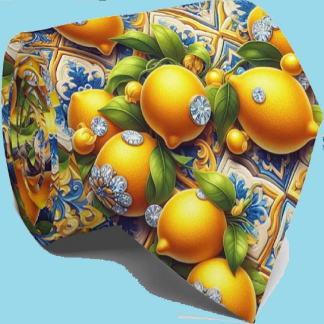 Cravate Citron d'Amalfi Méditerranée Faux Diamants Faux So (Créateur téléchargé)